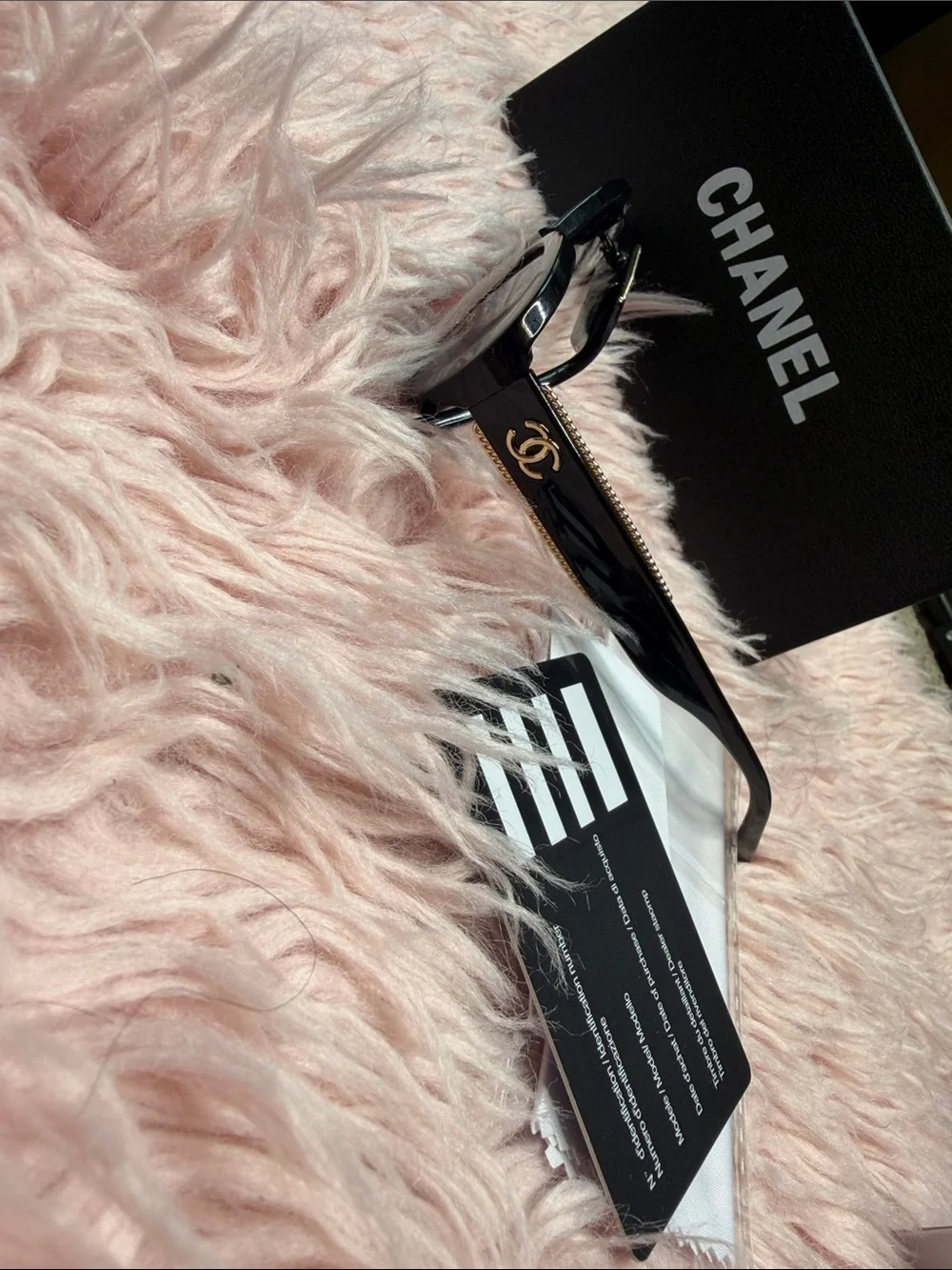 CHANEL Black Sunglasses with Gold CC and Chain Detail